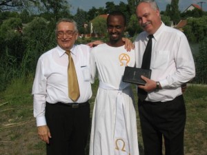 Right before my baptism- Pastor Imre Tokics to the right and Dante Mena to the left, Central SDA, Budapest